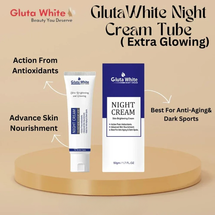 Gluta White Night Cream – Instant Brightening, Dark Spots Removal & Anti-Aging Formula (50ml)