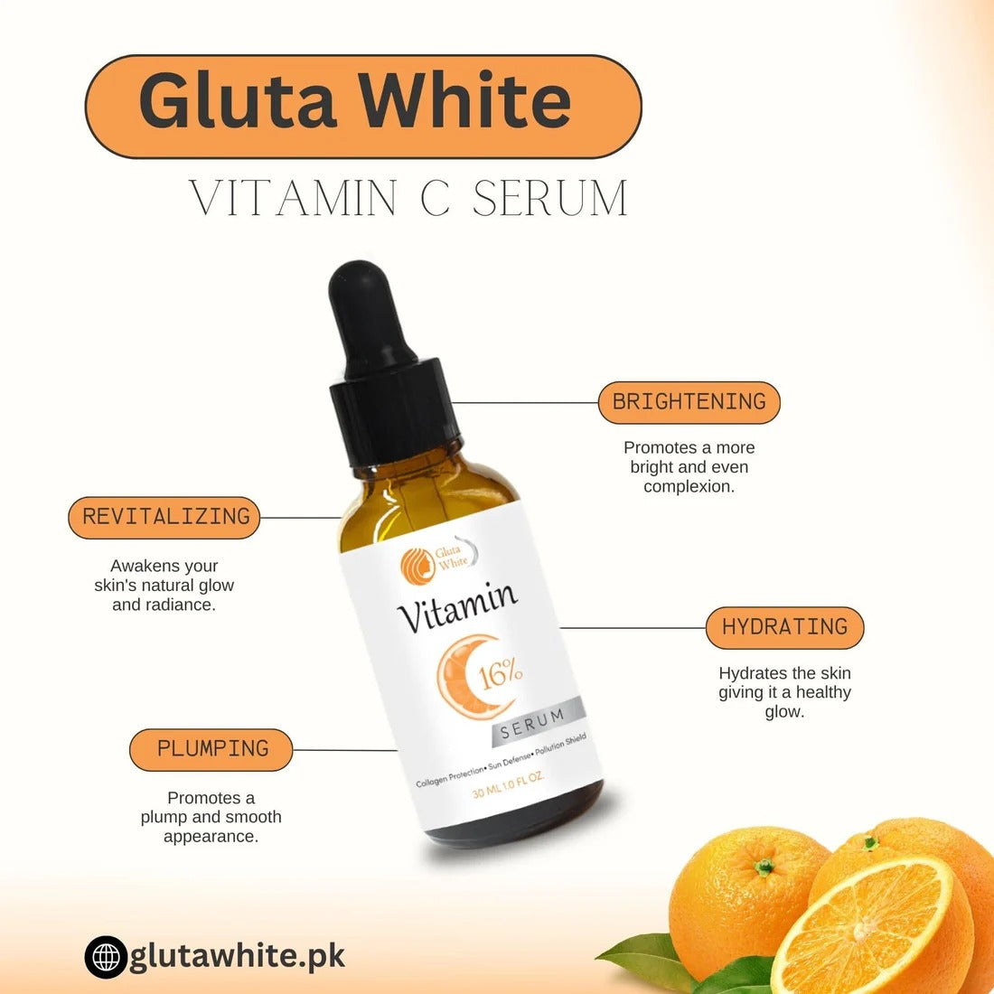Vitamin C Serum for Face Glowing & Dark Spots | Gluta White Vitamin C 16% Serum | Best Quality Skin Care Serum | Serum For Glowing Serum - 30 ml